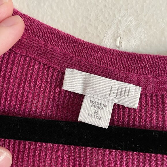 J.Jill Women M Petite Fuchsia Linen Blend Knit Pockets 3/4 Sleeve V-Neck Sweater - Picture 8 of 11